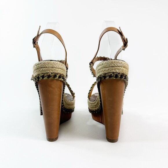 CHRISTIAN LOUBOUTIN Macarena Platform Chain Heels Size 39 US 8.5 Brown Wedge - Picture 3 of 11